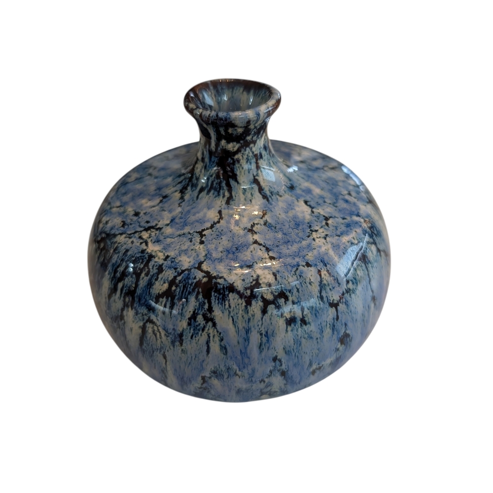 Stunning Art Pottery Bud Vase – Blue, Black & White Glaze